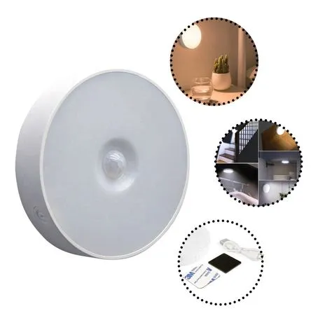 Foco Luz Led con Sensor de Movimiento Redondo Luz Cálida