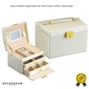 Joyero Maletín Organizador De Collar Aretes Anillos 3 pisos Beige