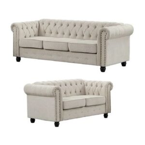 Juego de Sala Chesterfield 3 2 Beige