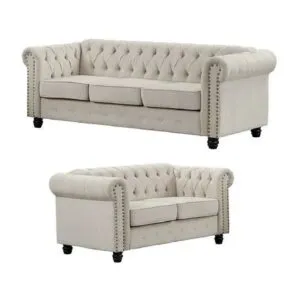 Juego de Sala Chesterfield 3 2 Beige