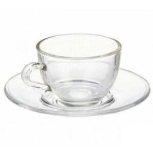 Juego Taza y Plato de Vidrio para Cafe Te Capuccino Redonda 425 ML