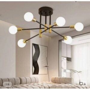 Lampara Corela Negro con Dorado 6 Luces