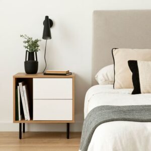 Mesa de Noche Moderna 2 cajones Peter color Duna/Blanco TU MESITA