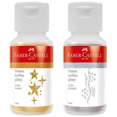 Pinturas Acrílicas FABER CASTELL Glitter Dorado-Plata 60ml 2un