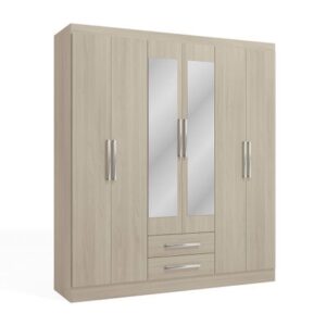 Ropero Capri 6 puertas y 2 cajones Almendra con espejo