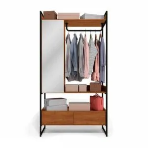 Ropero London 2 cajones 1 puerta con espejo Maple Metal