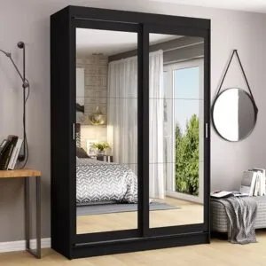 Ropero Tokio Madesa 2 Puertas Corredizas Con Espejo Negro