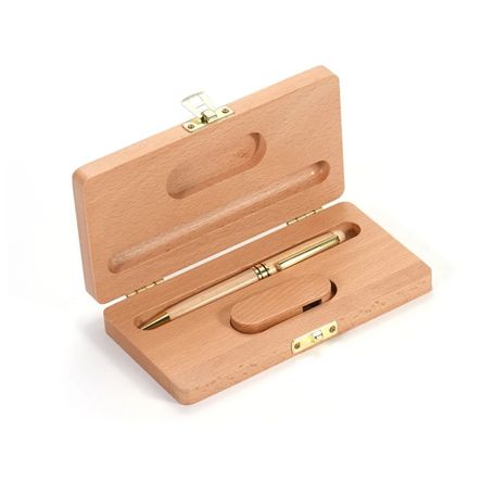 Set Leif Boligrafo Lapicero y Usb de 64 Gb con Caja de Madera
