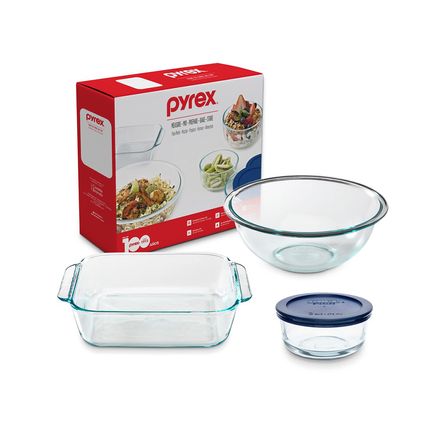 Set Pyrex 4piezas Bowl 2tz+Bowl 1.4lt+Fte Cuadrada 1.4lt