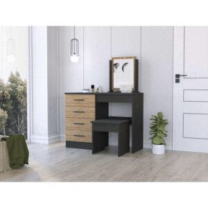 Tocador con espejo 4 cajones Maná color Negro/Macadamia TU MESITA