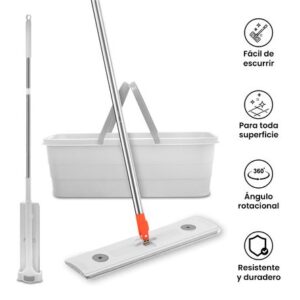 Trapeador Plano y Escurridor con Balde Rectangular Plomo