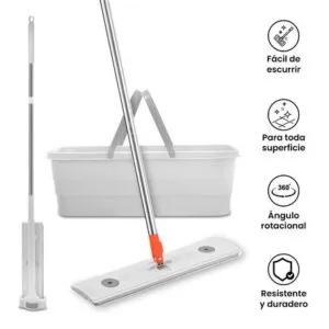 Trapeador Plano y Escurridor con Balde Rectangular Plomo