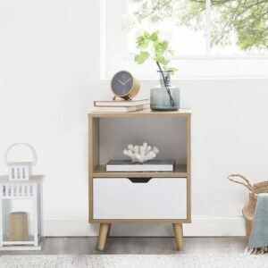 Velador Vintage Julia 1 Cajón Ventitas Home Duna y Blanco