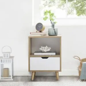 Velador Vintage Julia 1 Cajón Ventitas Home Duna y Blanco