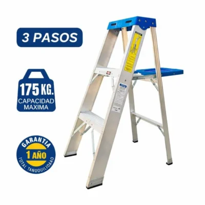 Escalera Aluminio Tijera Simple Ascenso de 3 Pasos Cap. Carga Max: 175 Kg