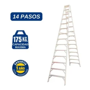 Escalera Aluminio Tijera Doble Ascenso de 14 Pasos Cap. Carga Max: 175 Kg