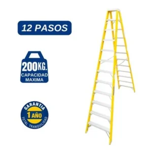 Escalera Fibra de Vidrio Tijera Doble Ascenso de 12 Pasos Cap. Carga Max: 200 Kg