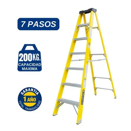 Escalera Fibra de Vidrio Tijera Simple Ascenso de 7 Pasos Cap. Carga Max: 200 Kg