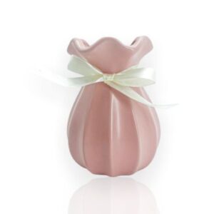 Florero de Cerámica Estilo Farolillo con Lazo Rosado