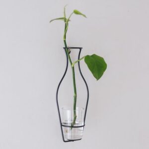 Florero Silueta de Metal Pared con Vaso de Vidrio 9.5 x 26 cm.