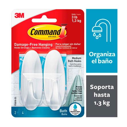 Ganchos para Baño con Tiras Impermeables, Medianos