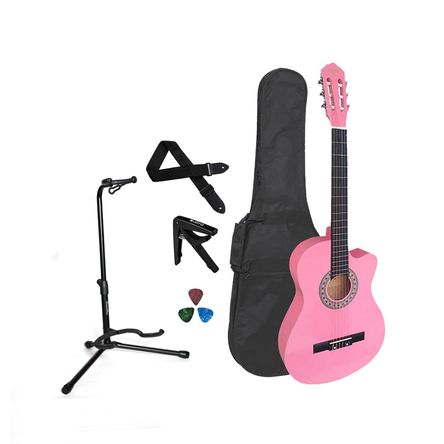 Pack Guitarra Acústica Nylon Rosada
