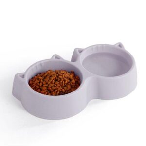 Plato Doble para Gato Comedero Bebedero Gris