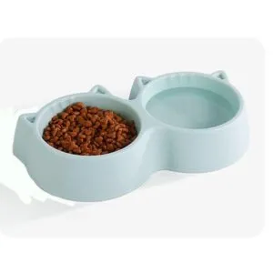 Plato Doble para Gato Comedero Bebedero Verde