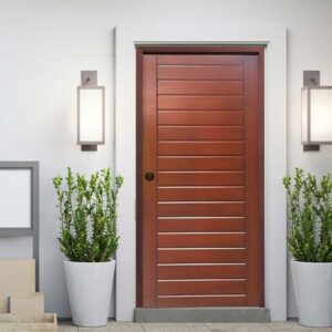 Puerta exterior Dubai Caoba Cedro 85cm + marco + 4 bisagras