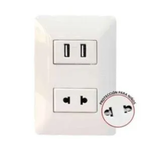 Tomacorriente Simple Universal + Usb Doble Bm1226tr Opalux