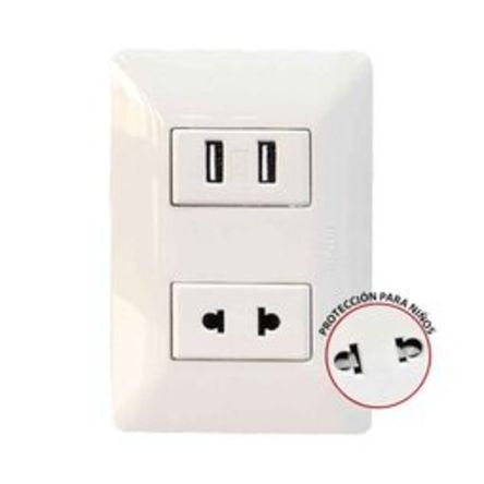 Tomacorriente Simple Universal + Usb Doble Bm1226tr Opalux