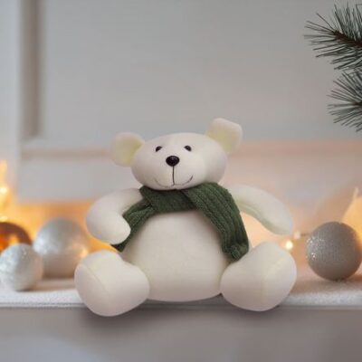 Oso Polar sentado con bufanda Verde 24x18cm Orange