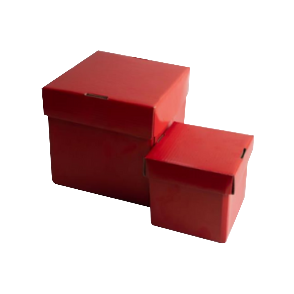 Caja en forma de cubo rosa/roja